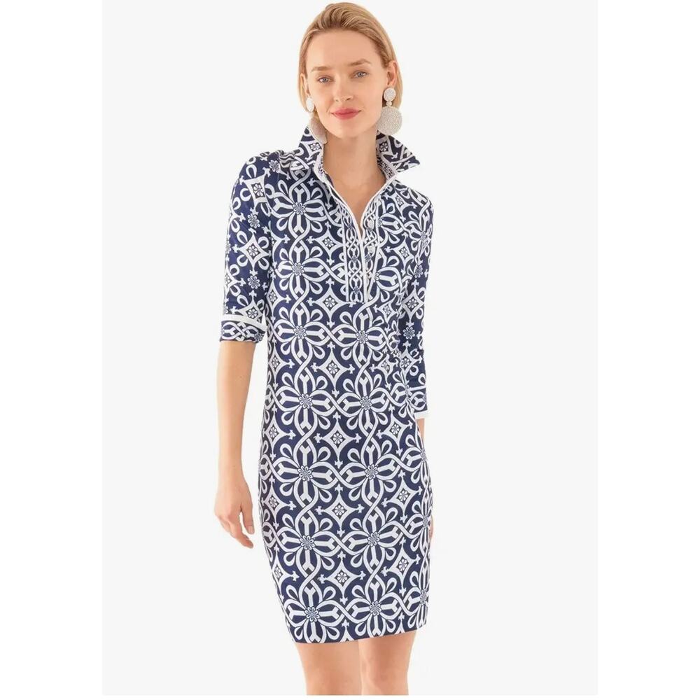 Gretchen Scott Designs Blue and White Midi Dress